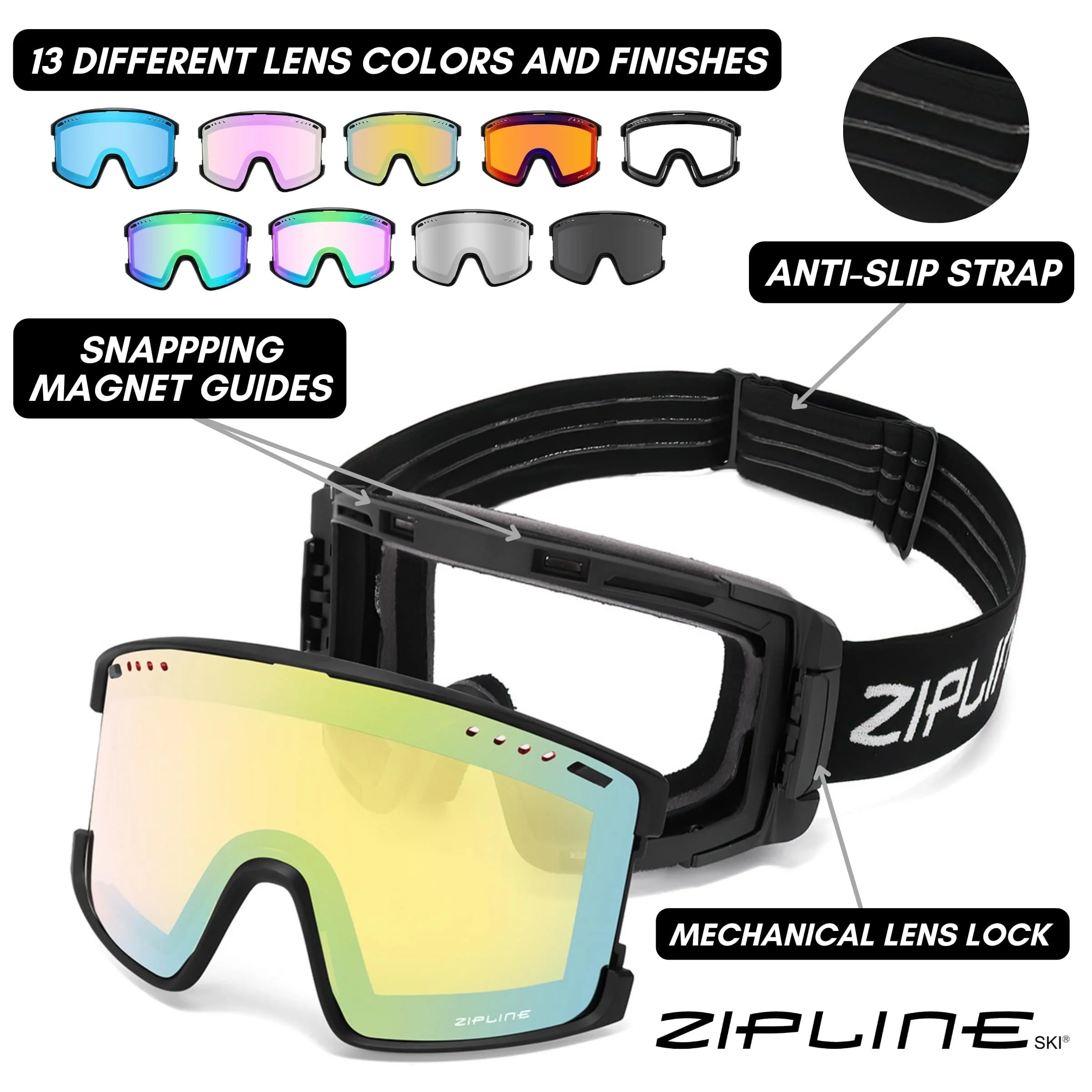 クレイジースティンガービーム Podium XT Goggles - Black Frame + Free Extra Lens — Zipline Ski
